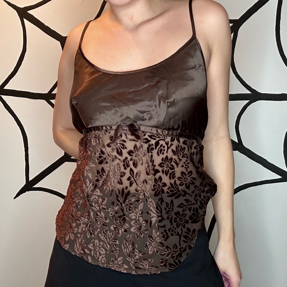 Silky Brown Velvet Floral Tank